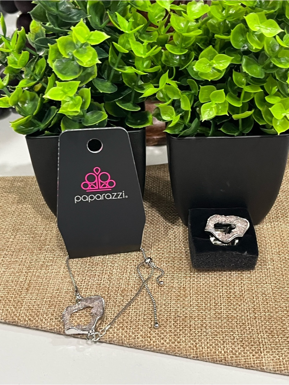 paparazzi pink with Silver Textured Open Heart bracelet and matching pink ring